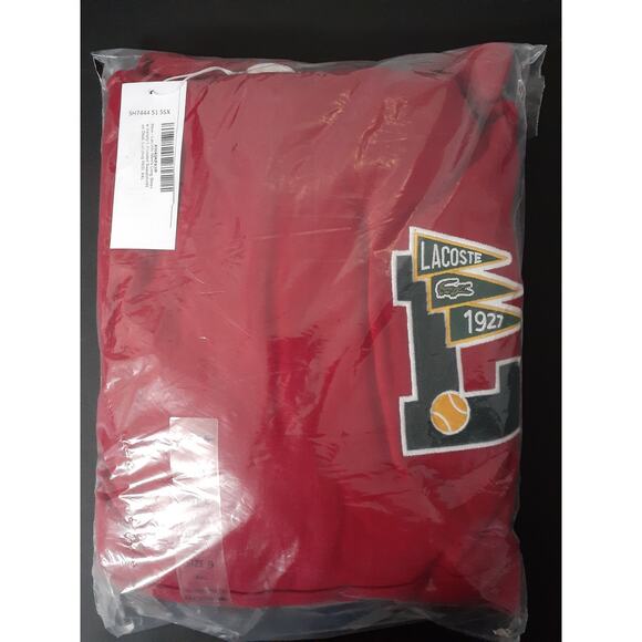 Lacoste Men's Long Sleeve Varsity L Hooded Sweatshirt Red 4XL - Picture 2 of 2